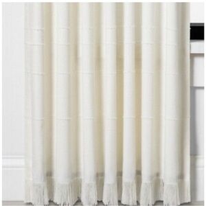 Hearth & Hand Magnolia White Stripe Fringe Light Filtering Curtain Panel 54x95
